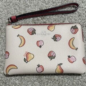 Coach Cream Fruit Pattern Wristlet